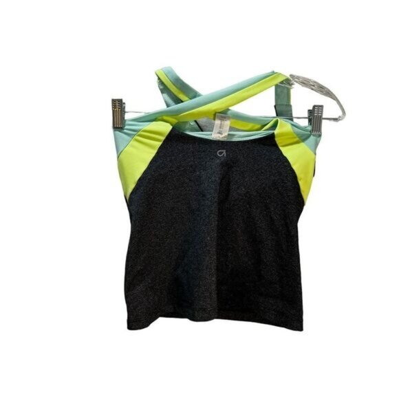 Black Neon Contrast Strap Gym Tank Top with Built in Bra XS - Picture 2 of 4